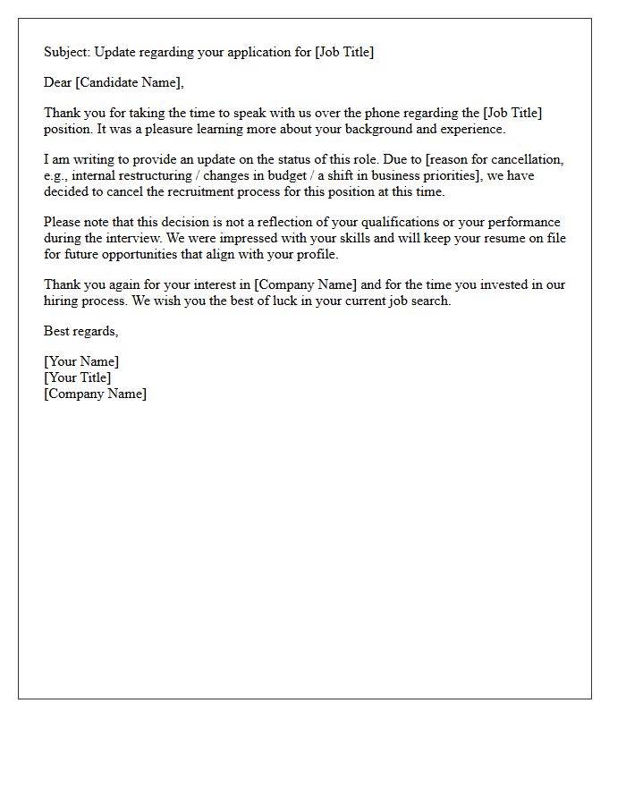 Role Cancellation Post-Phone Interview Rejection Letter