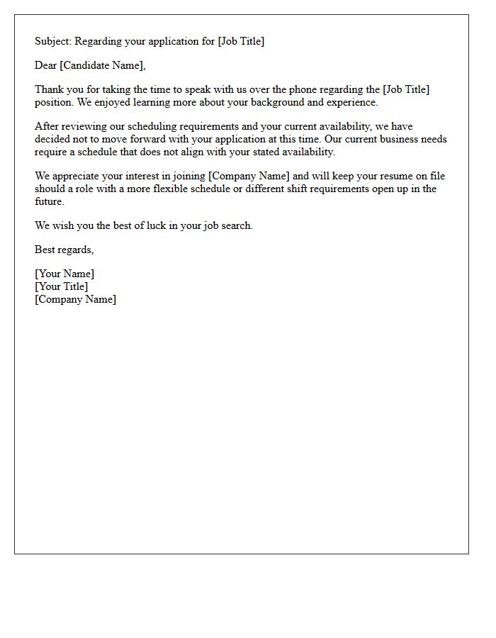 Availability Conflict Post-Phone Interview Rejection Letter