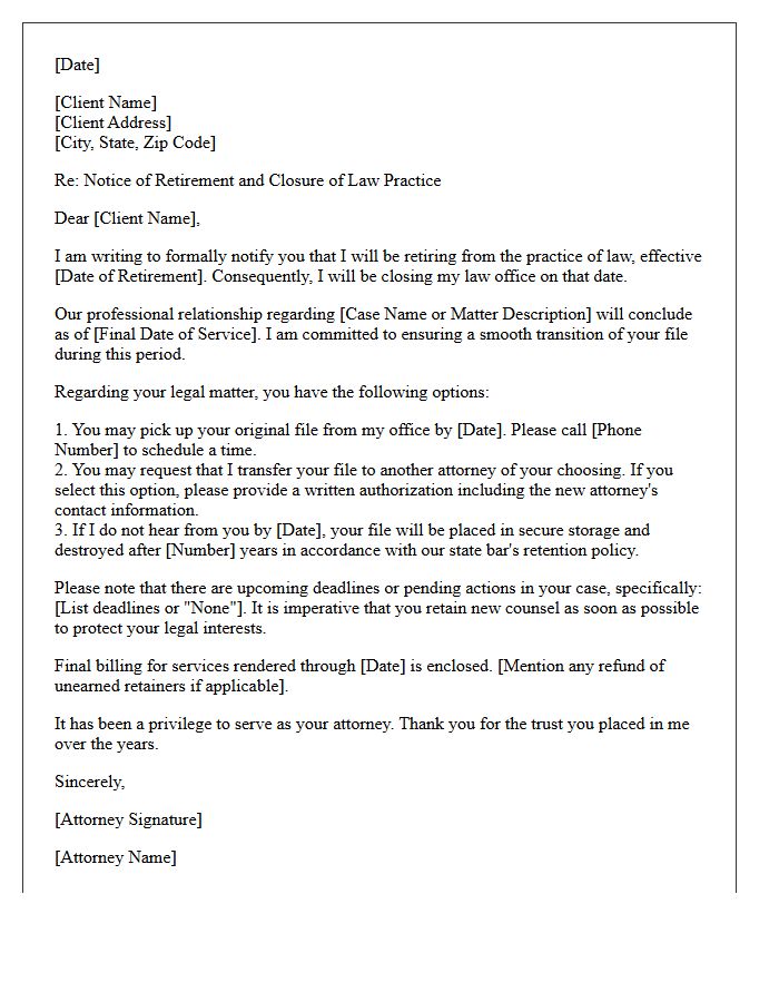 Sole Practice Closure Attorney Retirement Disengagement Letter