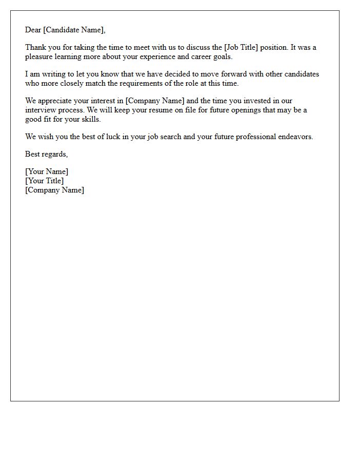 Standard Post-First Round Interview Rejection Letter