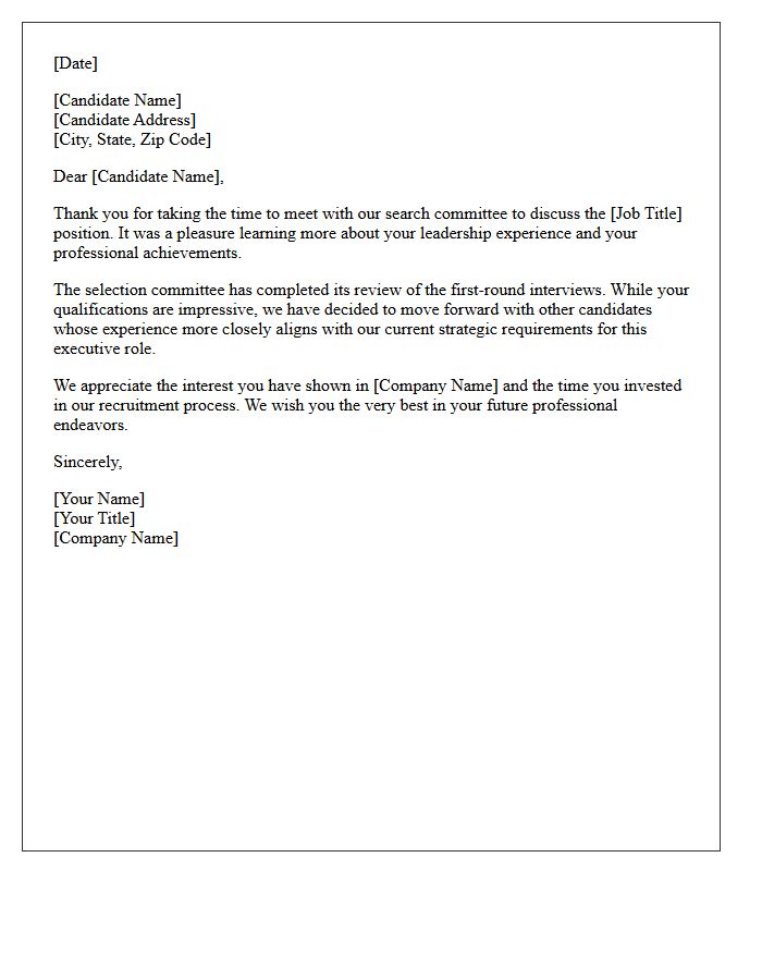 Executive Management Post-First Round Interview Rejection Letter