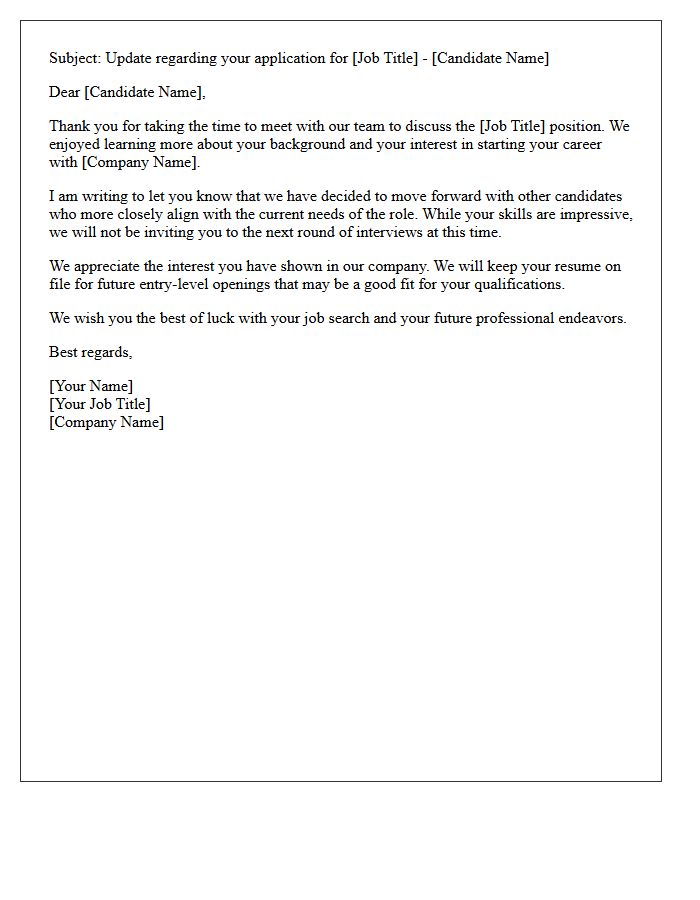 Entry-Level Role Post-First Round Interview Rejection Letter
