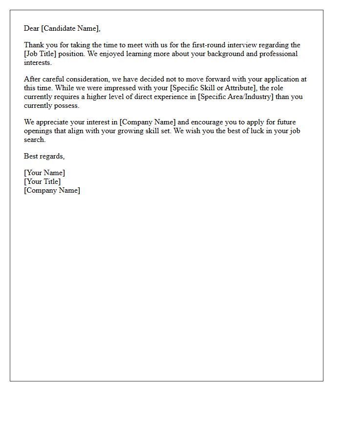 Experience Gap Post-First Round Interview Rejection Letter