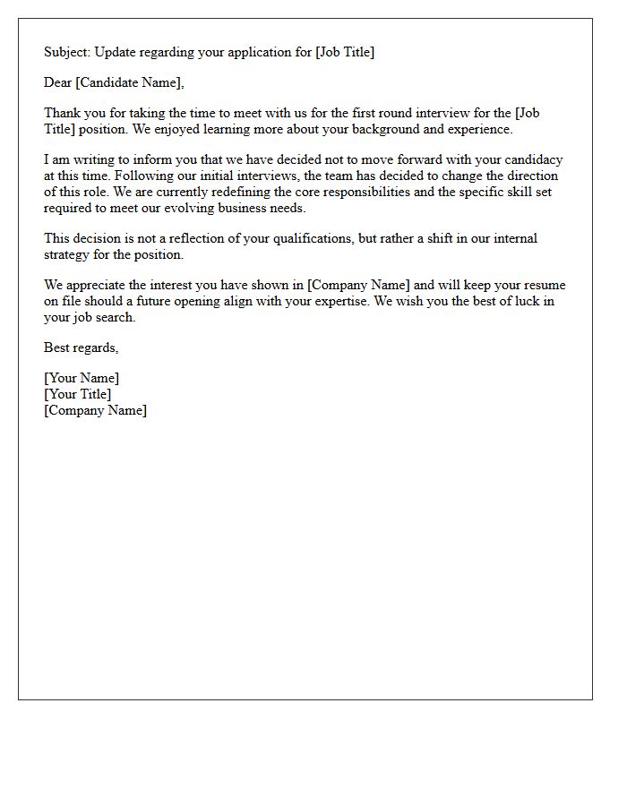 Direction Change Post-First Round Interview Rejection Letter