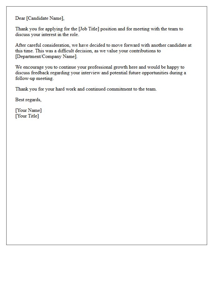 Brief Internal Candidate Promotion Rejection Letter