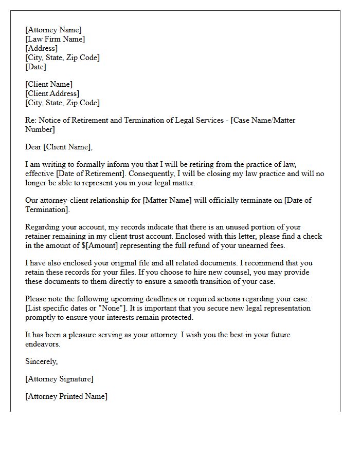 Retainer Refund Attorney Retirement Disengagement Letter