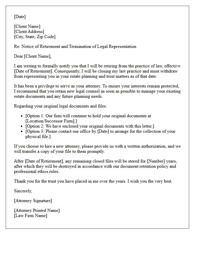 Trust And Estate Attorney Retirement Disengagement Letter
