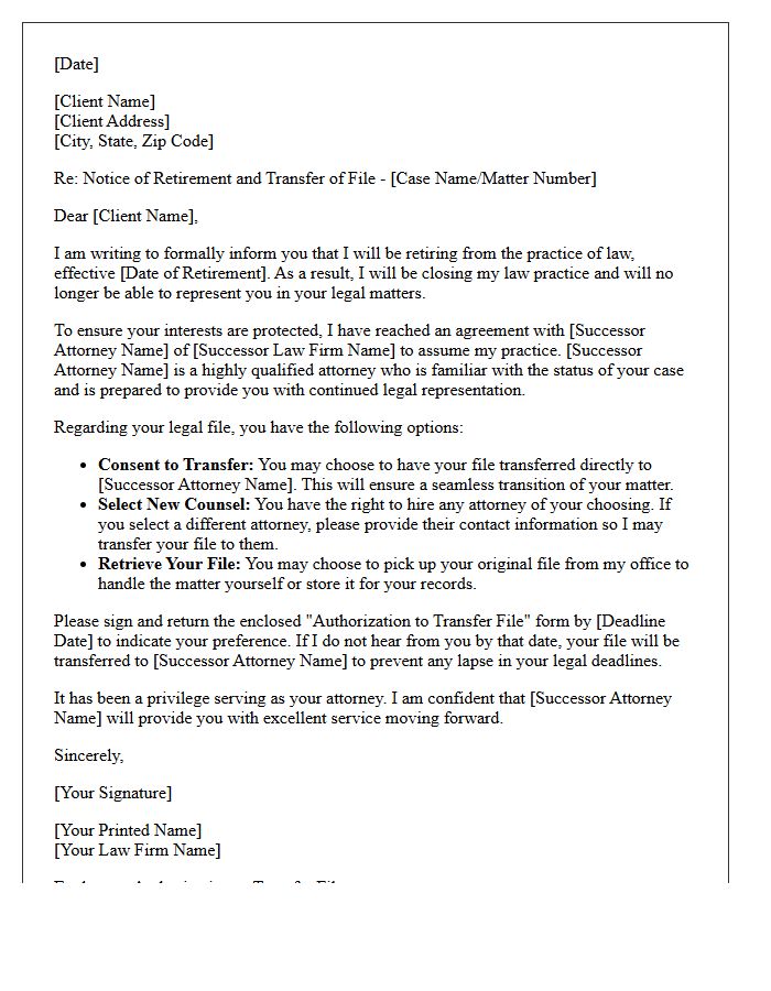 Successor Counsel Attorney Retirement Disengagement Letter