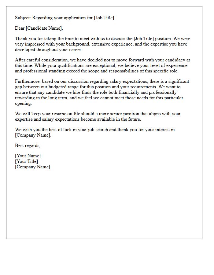 Salary Expectation Overqualified Candidate Rejection Letter