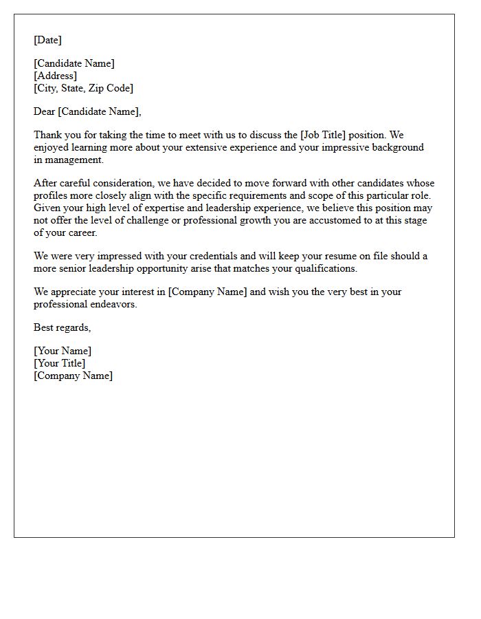 Management Background Overqualified Candidate Rejection Letter