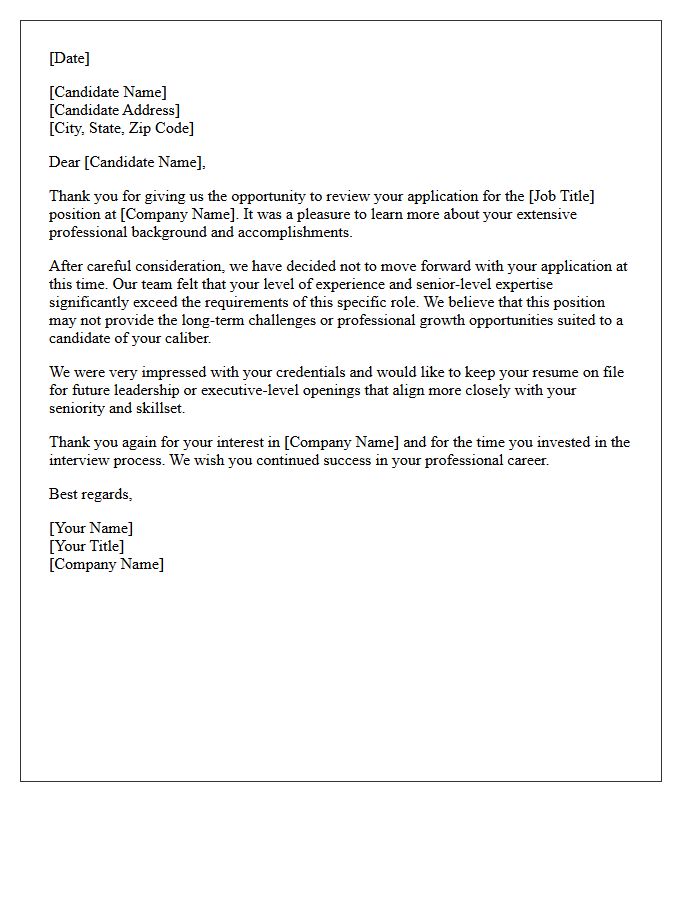 Senior Professional Overqualified Candidate Rejection Letter