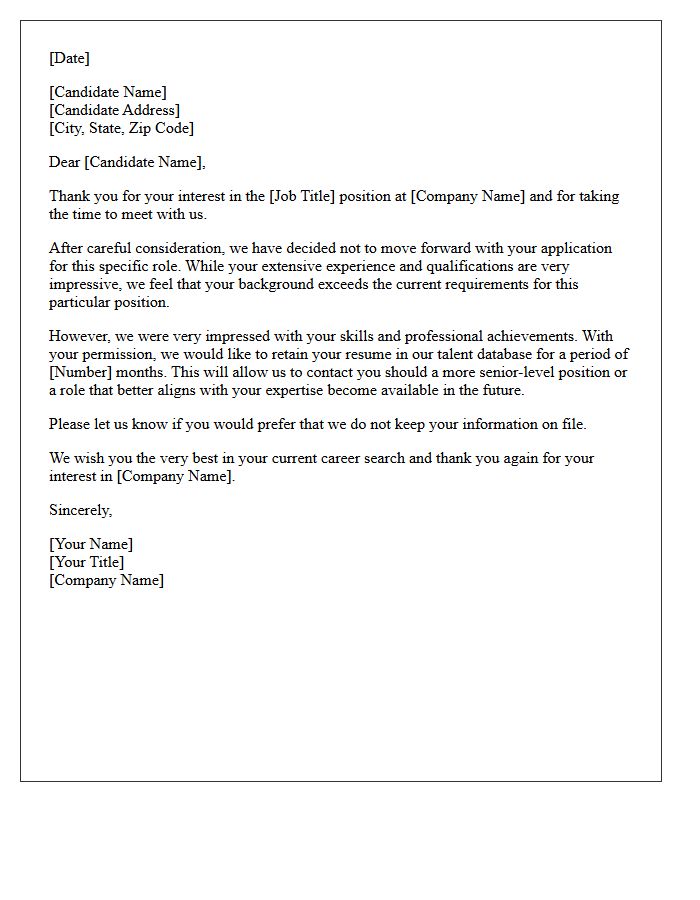 Resume Retention Overqualified Candidate Rejection Letter