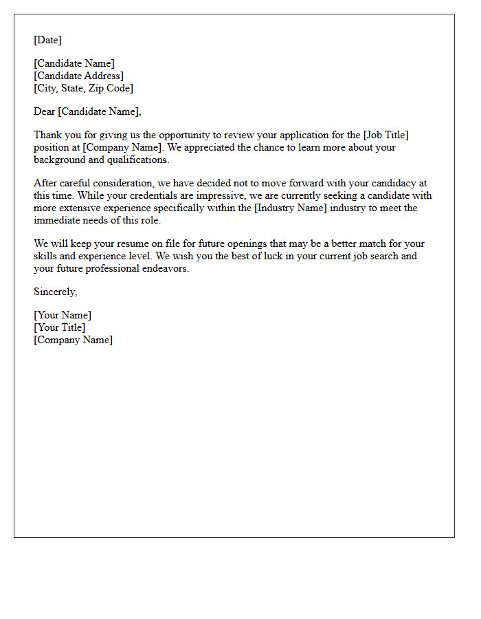 Insufficient Industry Experience Rejection Letter
