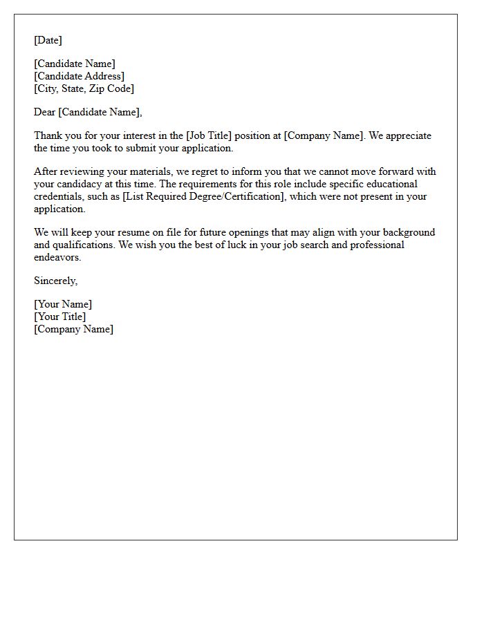 Missing Required Educational Credentials Rejection Letter