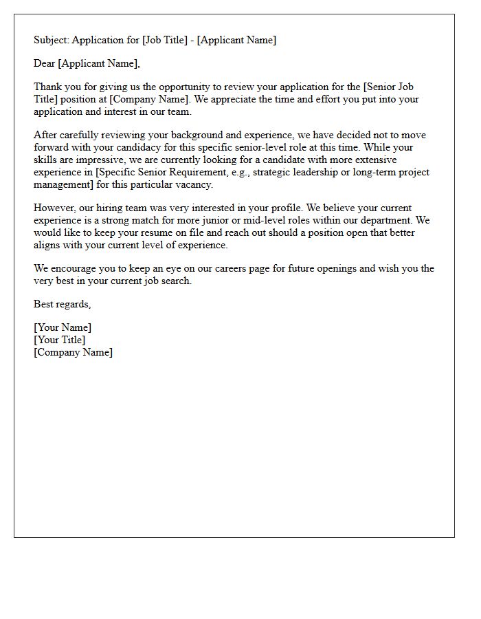 Junior Applicant For Senior Role Rejection Letter