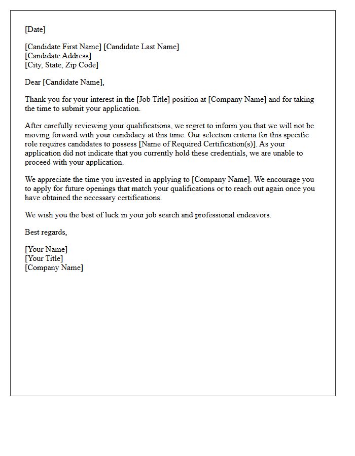 Missing Professional Certifications Rejection Letter