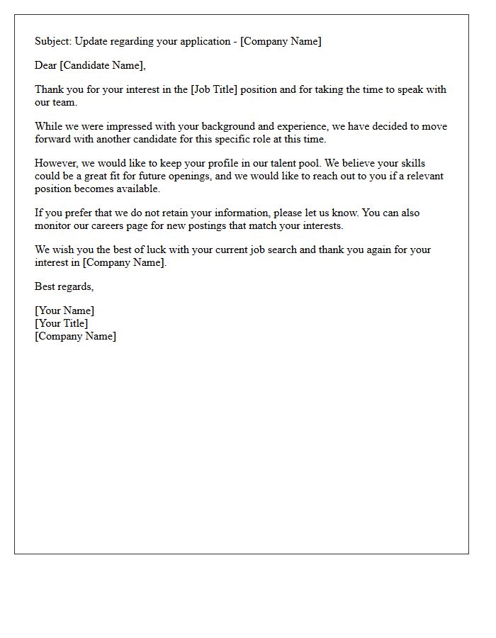 Future Opportunity Talent Pool Rejection Letter