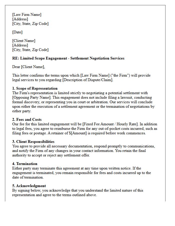 Settlement Negotiation Limited Engagement Letter