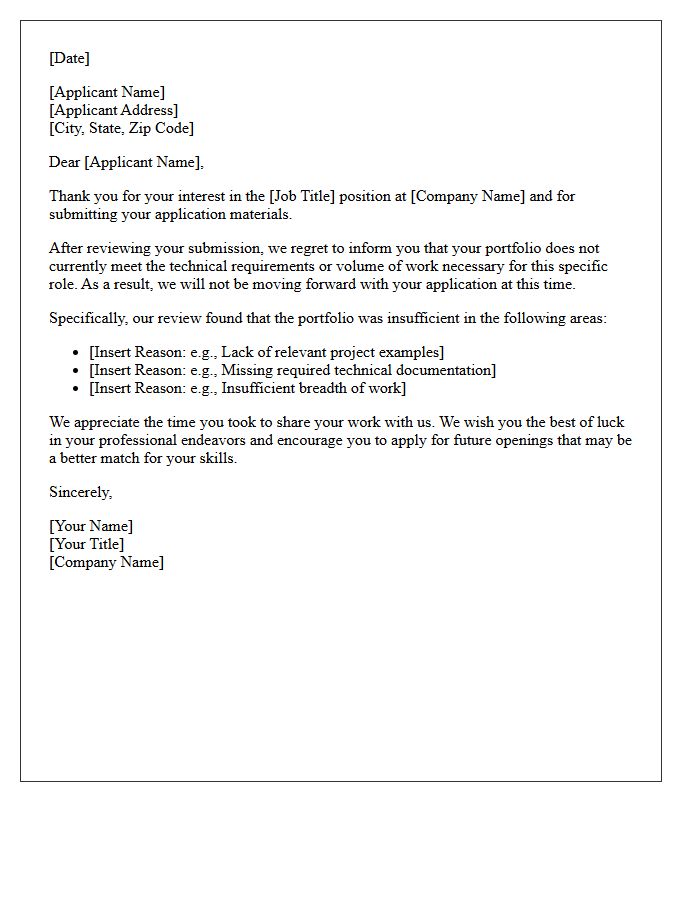 Insufficient Portfolio Submission Rejection Letter