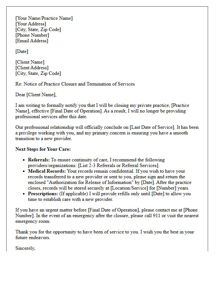 Solo Practice Closure Dissolution Disengagement Letter