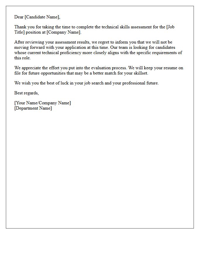 Unsuccessful Technical Skills Assessment Rejection Letter