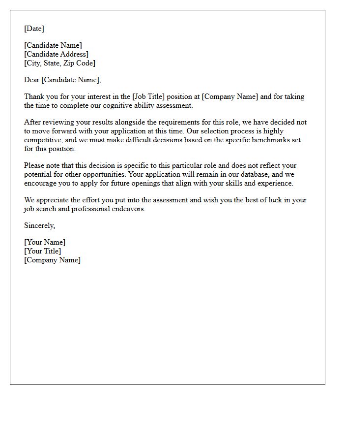 Unsuccessful Cognitive Ability Test Rejection Letter