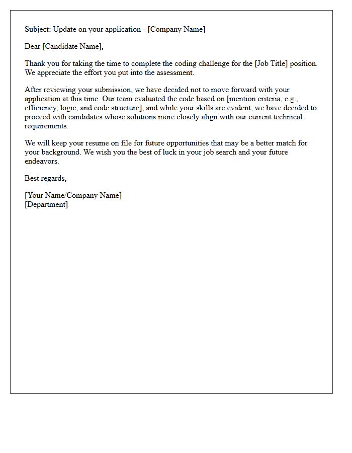 Unsuccessful Coding Challenge Assessment Rejection Letter