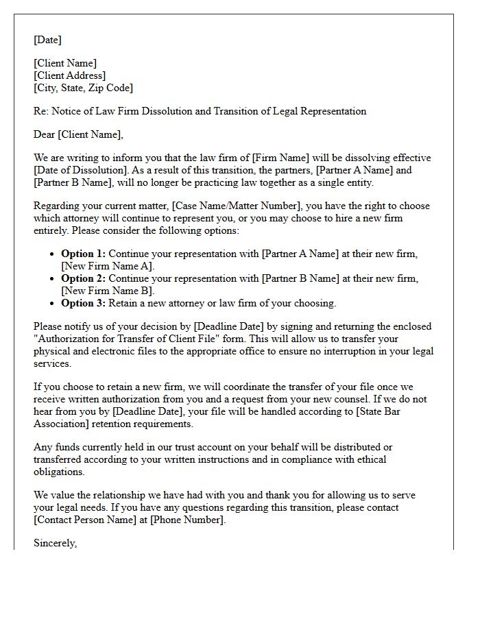 Partnership Split Law Firm Dissolution Disengagement Letter
