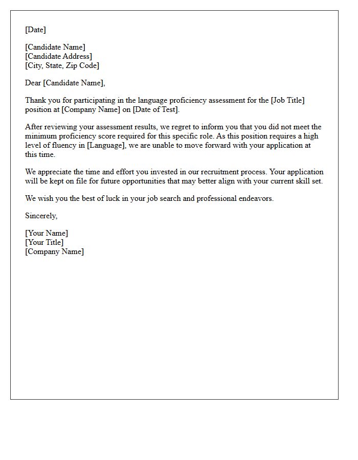 Unsuccessful Language Proficiency Assessment Rejection Letter