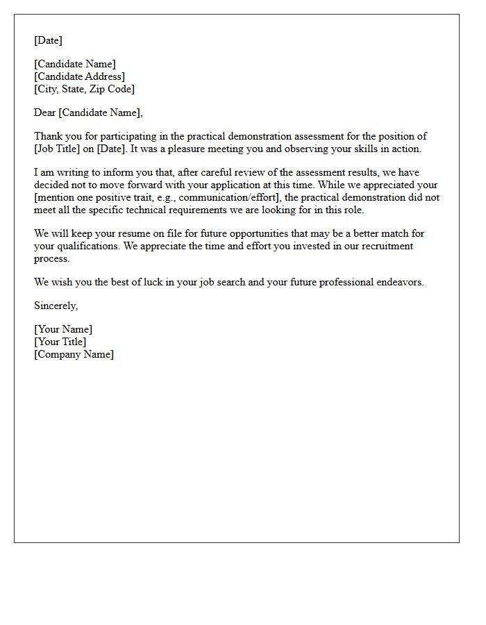 Unsuccessful Practical Demonstration Assessment Rejection Letter
