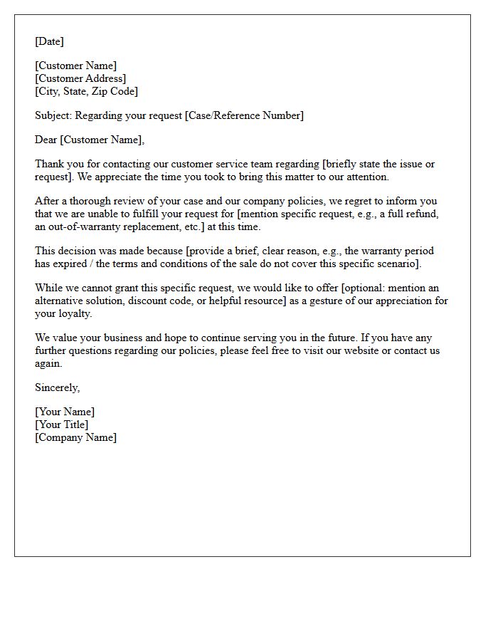 Unsuccessful Customer Service Scenario Rejection Letter