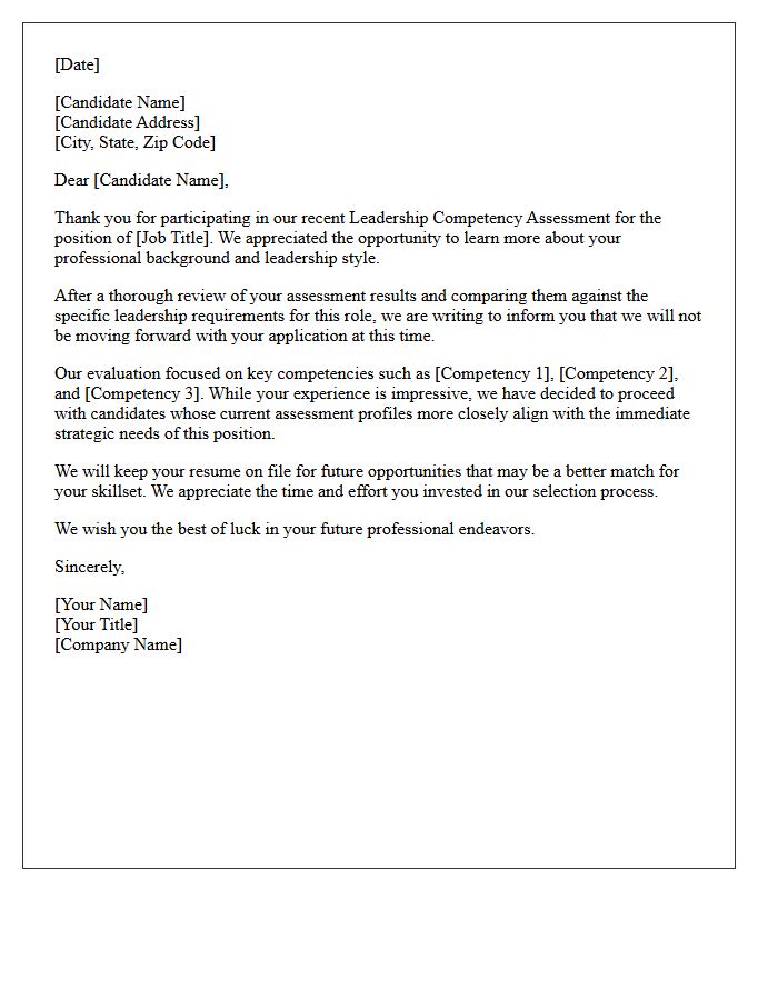 Unsuccessful Leadership Competency Assessment Rejection Letter