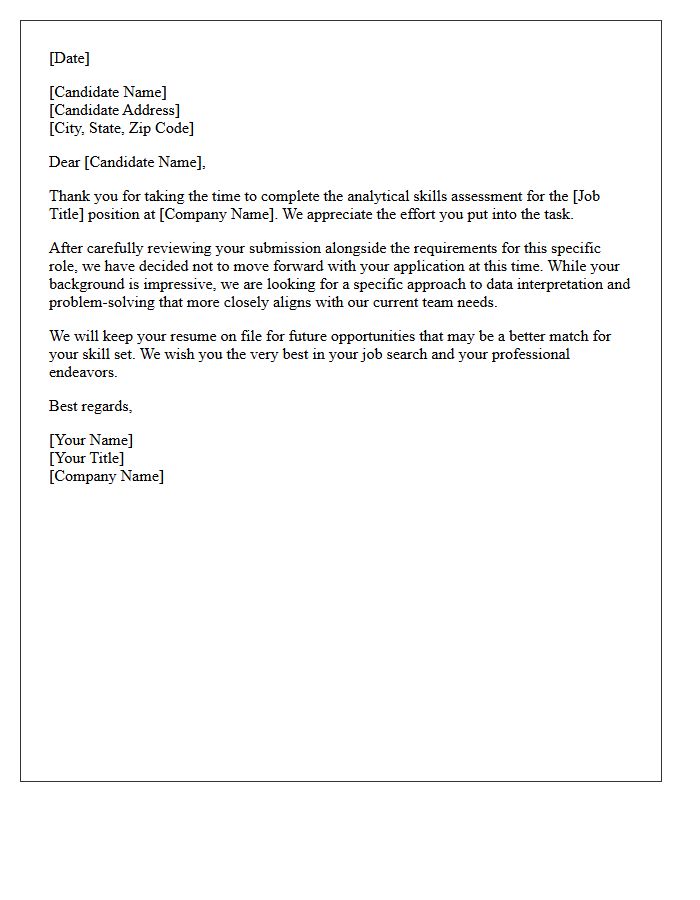 Unsuccessful Analytical Skills Task Rejection Letter