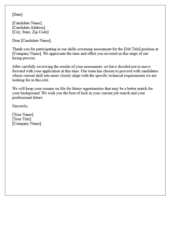 Unsuccessful Pre-Employment Skills Screening Rejection Letter