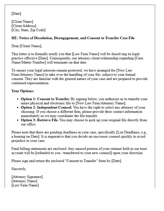 Case Transfer Consent And Dissolution Disengagement Letter
