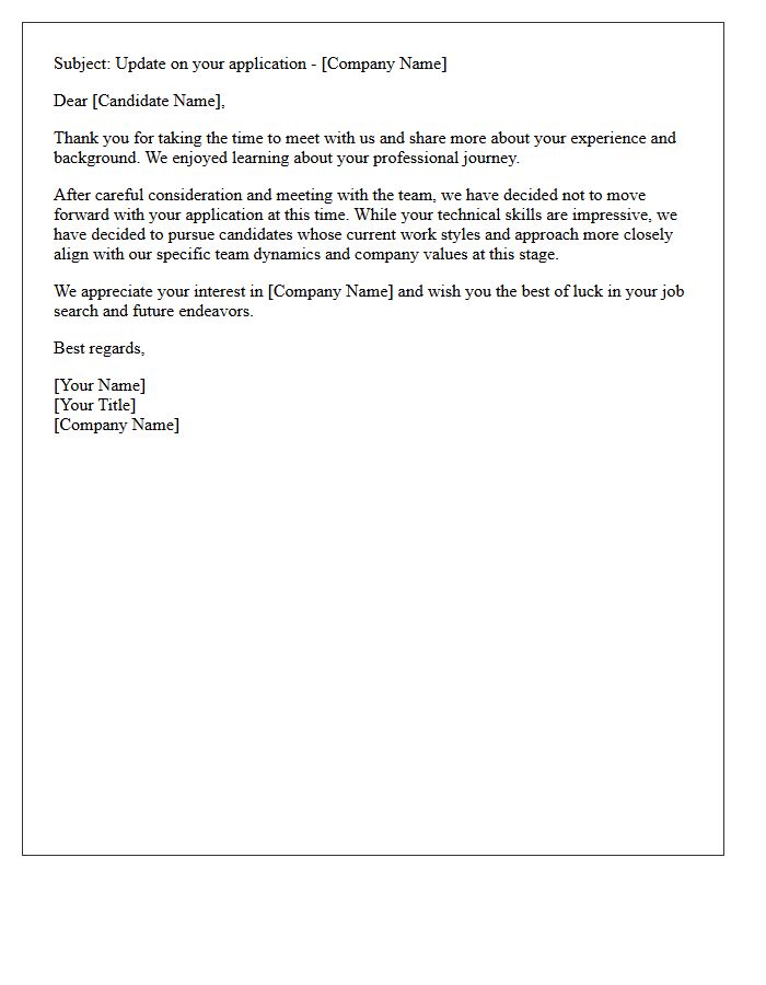 Standard Culture Fit Rejection Letter