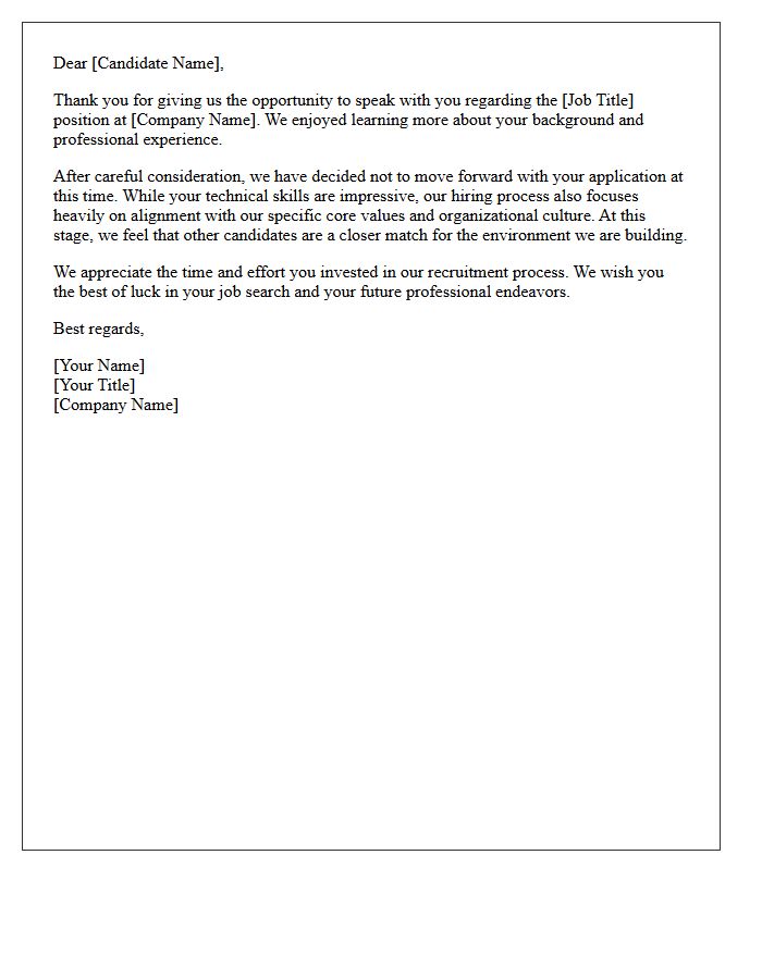 Core Values Misalignment Rejection Letter