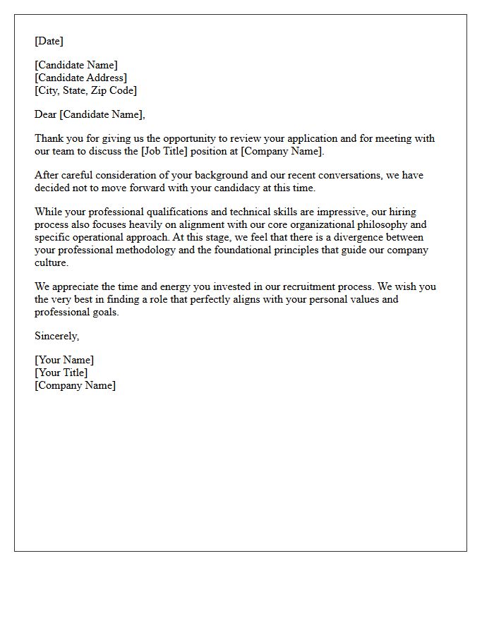 Company Philosophy Divergence Rejection Letter