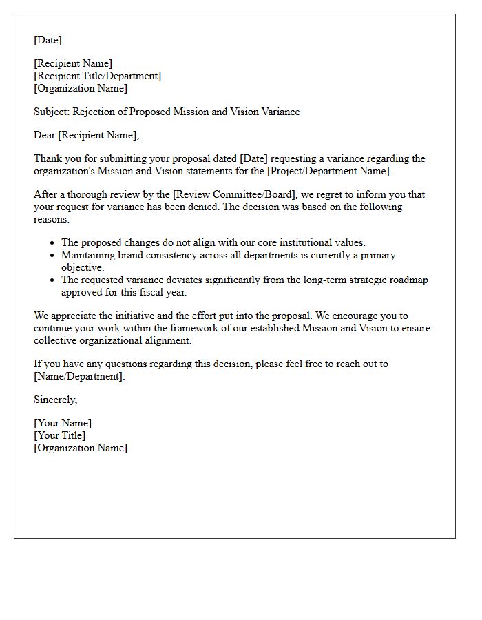 Mission and Vision Variance Rejection Letter