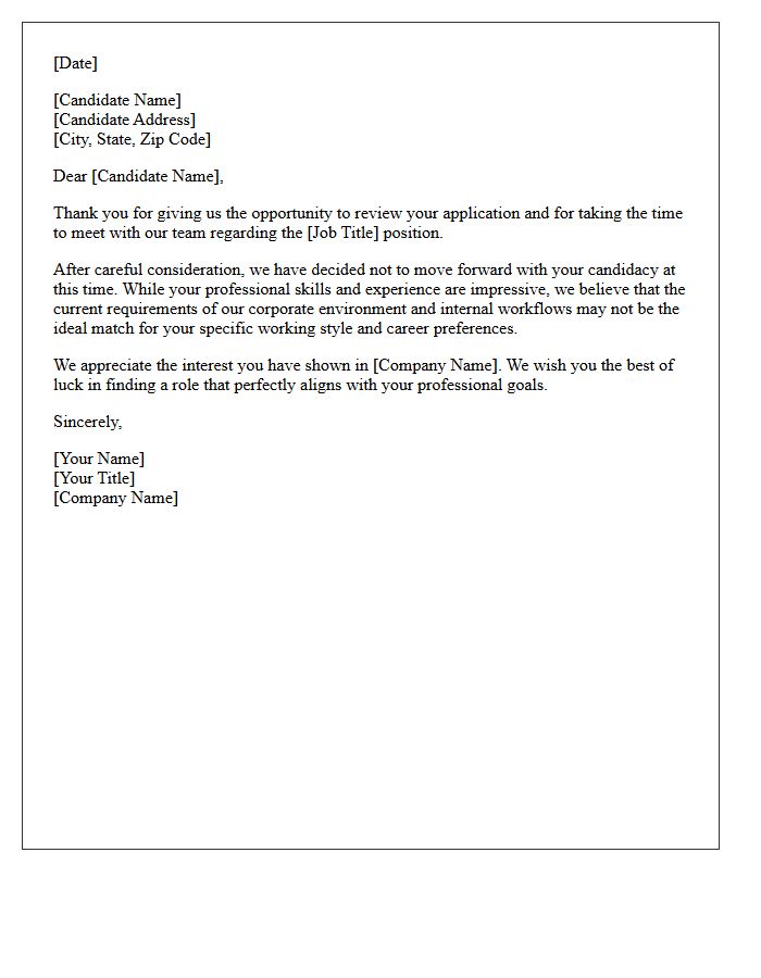 Corporate Environment Mismatch Rejection Letter