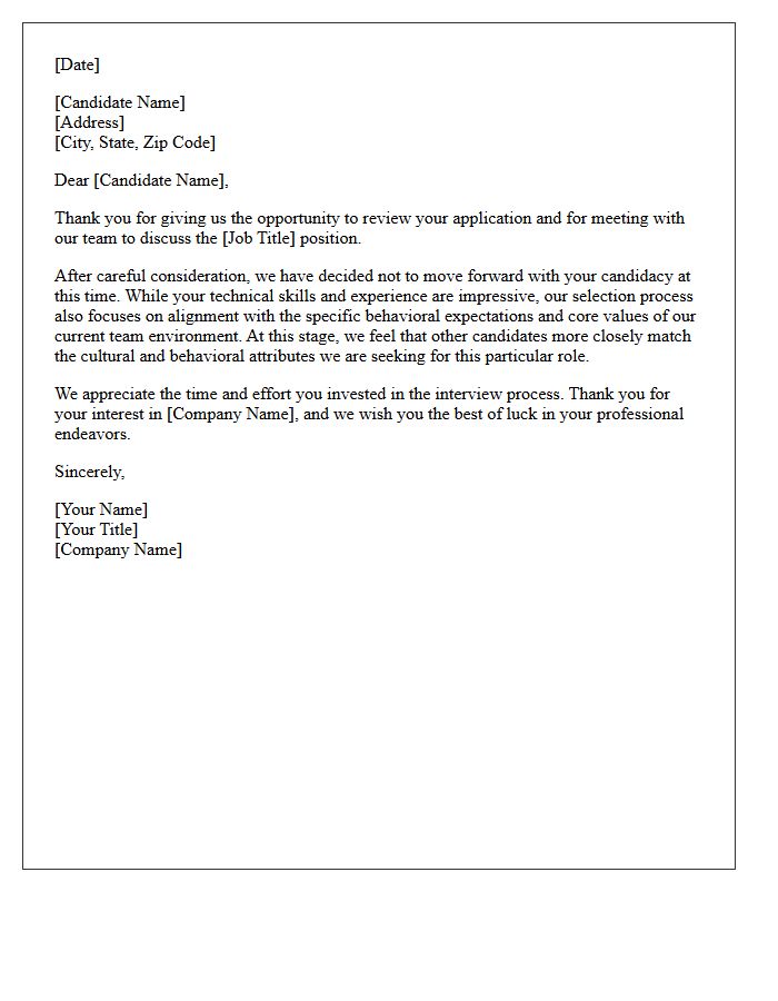 Behavioral Expectations Misalignment Rejection Letter