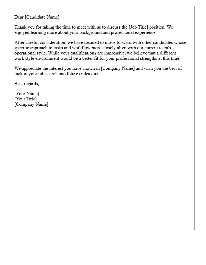 Work Style Differences Rejection Letter