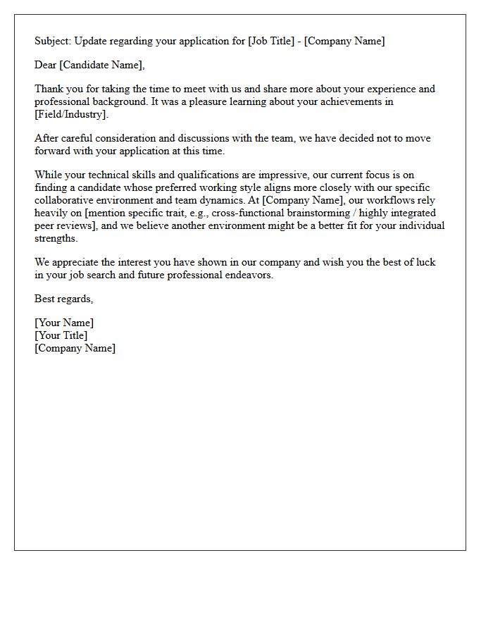 Collaborative Culture Mismatch Rejection Letter