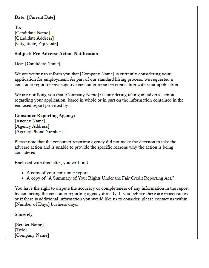 Pre-Adverse Action Notification Letter