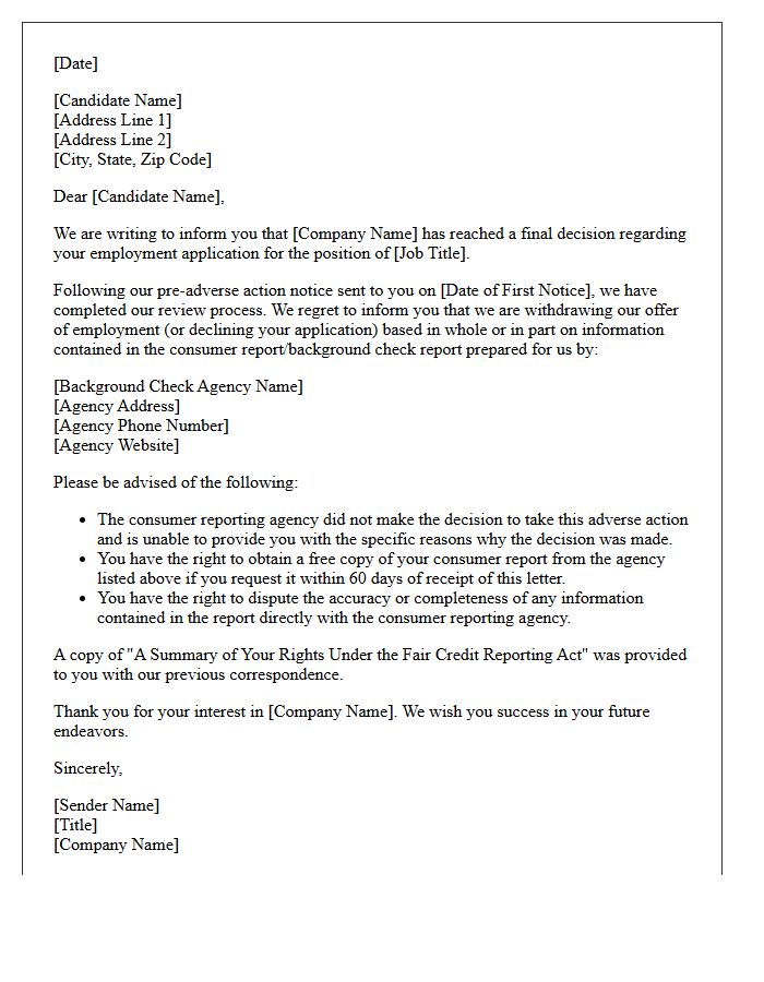 Final Adverse Action Rejection Letter