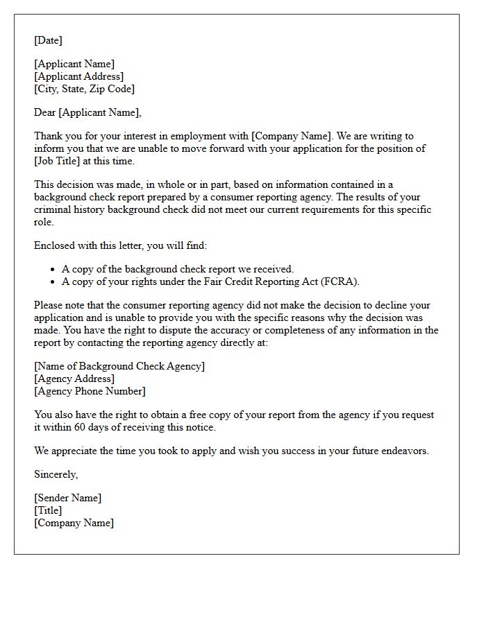 Unsatisfactory Criminal History Rejection Letter