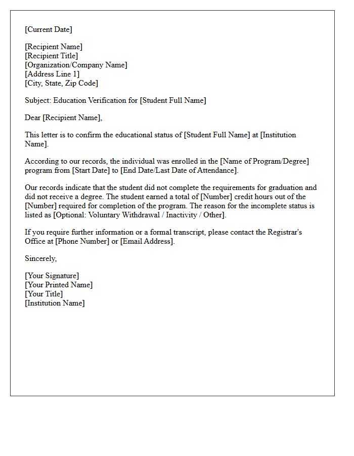 Incomplete Education Verification Letter