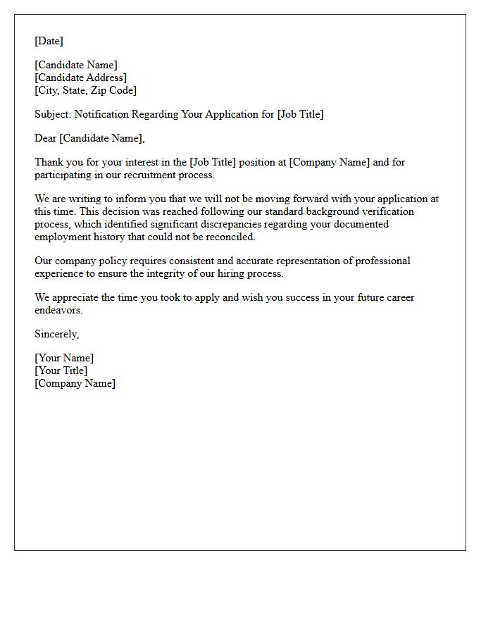 Employment History Discrepancy Rejection Letter