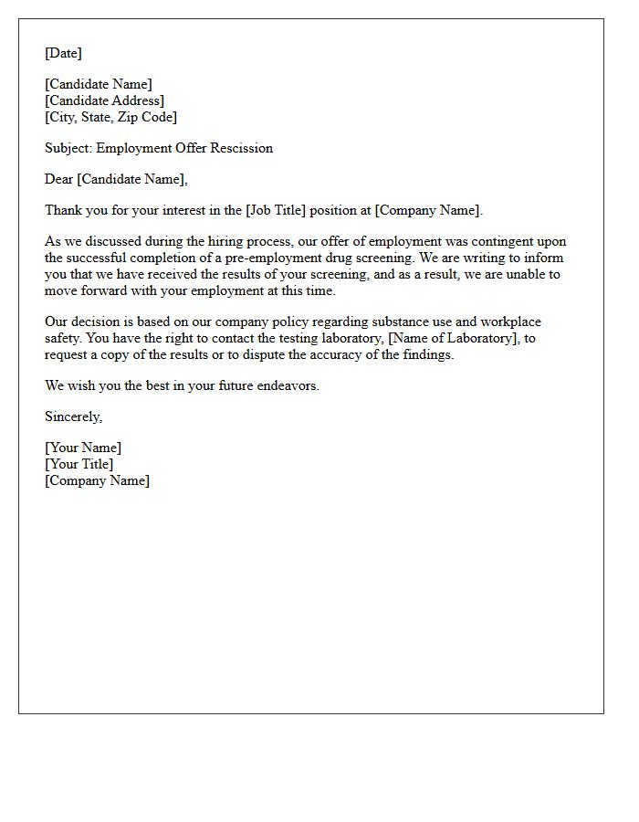 Failed Drug Screening Rejection Letter
