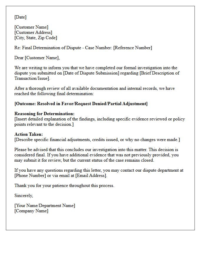 Post-Dispute Final Determination Letter
